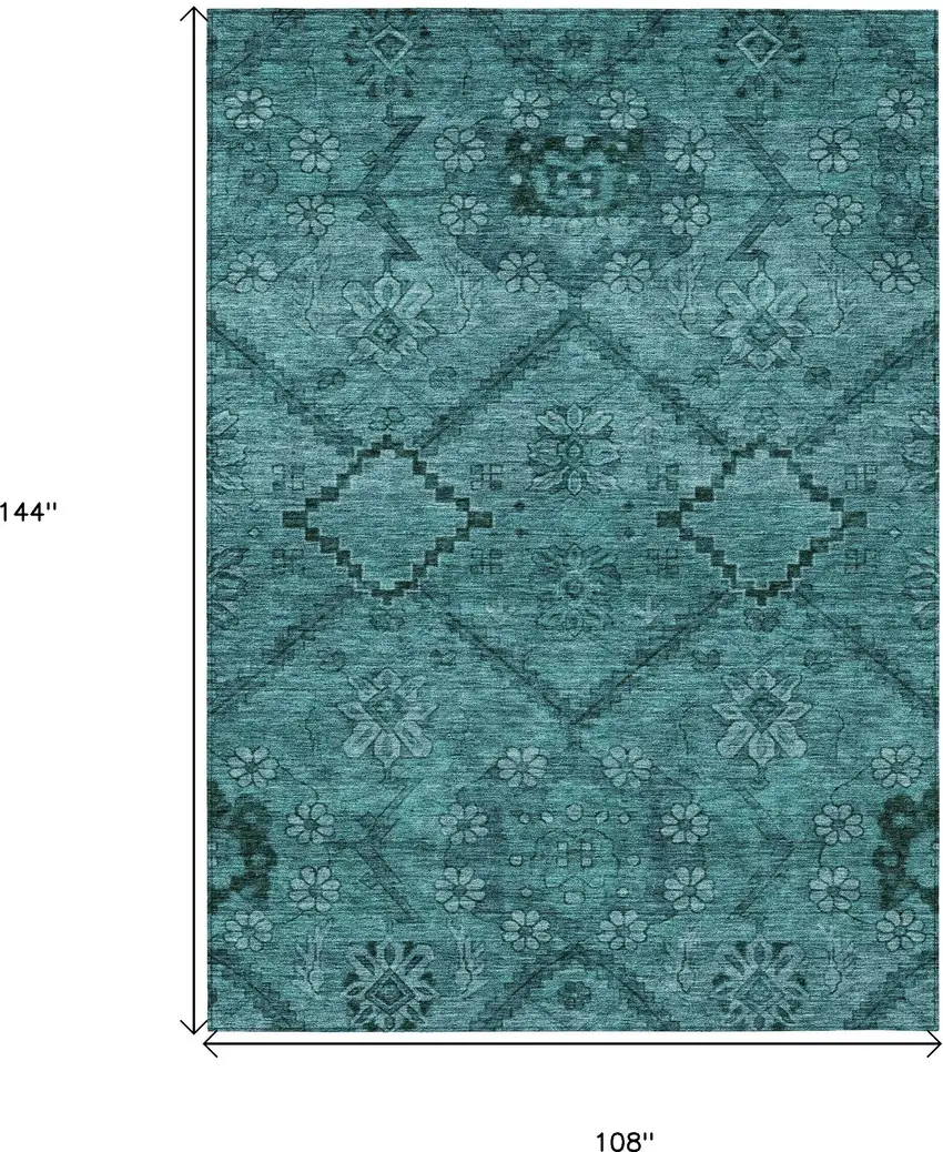 Teal Blue And Aqua Floral Washable Indoor Outdoor Area Rug Photo 3