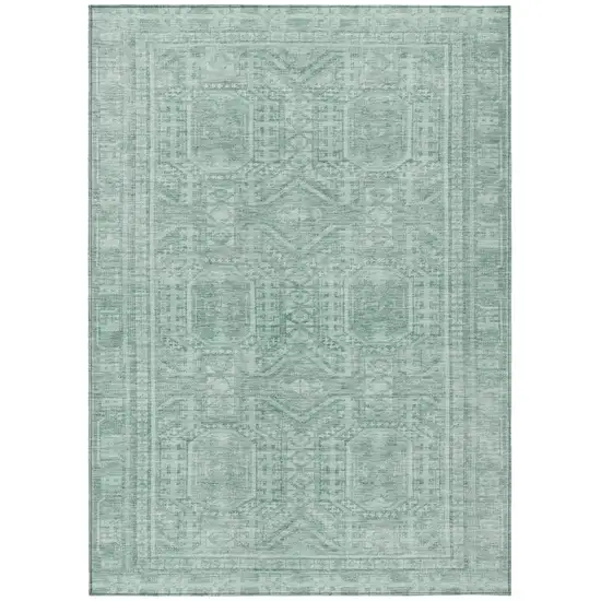Teal Blue And Aqua Geometric Washable Indoor Outdoor Area Rug Photo 1