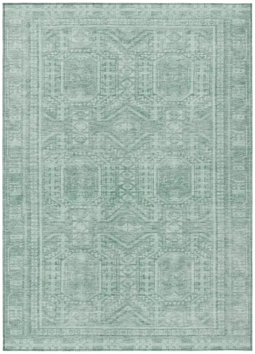 Teal Blue And Aqua Geometric Washable Indoor Outdoor Area Rug Photo 1