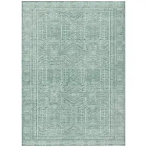 Photo of Teal Blue And Aqua Geometric Washable Indoor Outdoor Area Rug