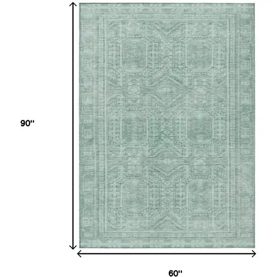 Teal Blue And Aqua Geometric Washable Indoor Outdoor Area Rug Photo 9