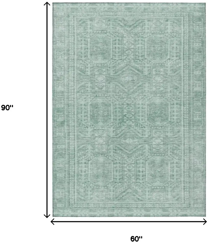 Teal Blue And Aqua Geometric Washable Indoor Outdoor Area Rug Photo 9