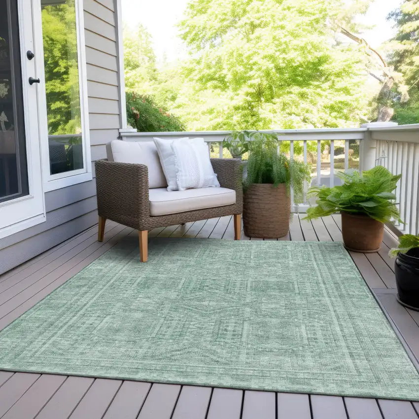 Teal Blue And Aqua Geometric Washable Indoor Outdoor Area Rug Photo 8