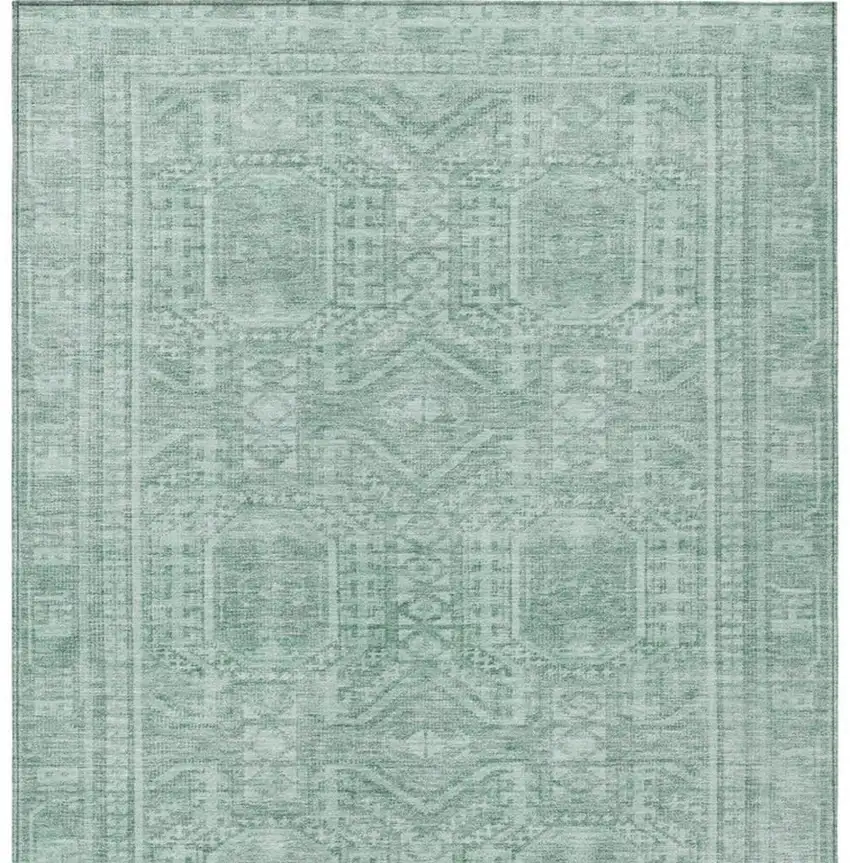 Teal Blue And Aqua Geometric Washable Indoor Outdoor Area Rug Photo 4