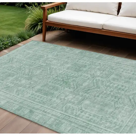 Teal Blue And Aqua Geometric Washable Indoor Outdoor Area Rug Photo 2