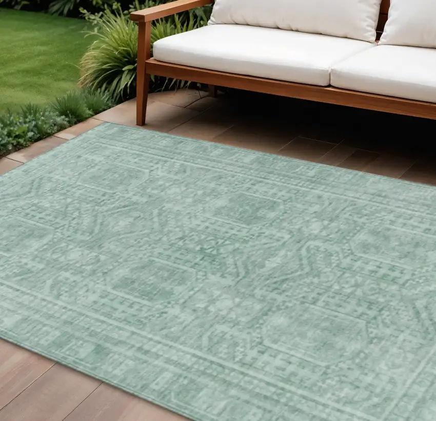 Teal Blue And Aqua Geometric Washable Indoor Outdoor Area Rug Photo 2