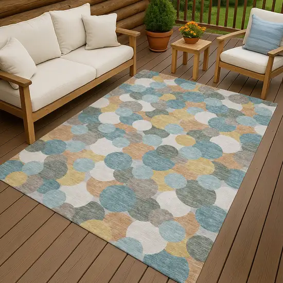 Teal Blue And Aqua Geometric Washable Indoor Outdoor Area Rug Photo 4