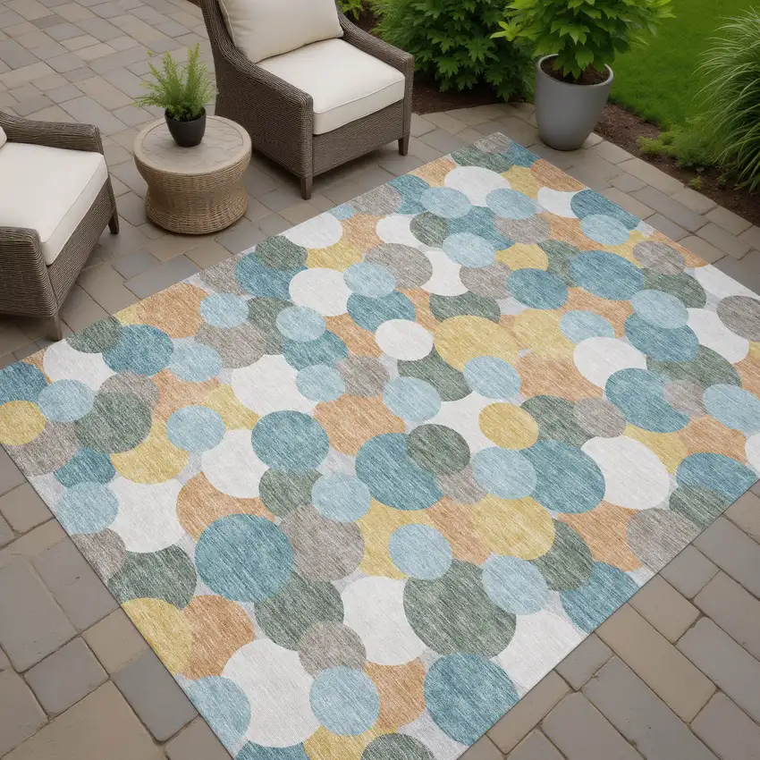 Teal Blue And Aqua Geometric Washable Indoor Outdoor Area Rug Photo 7