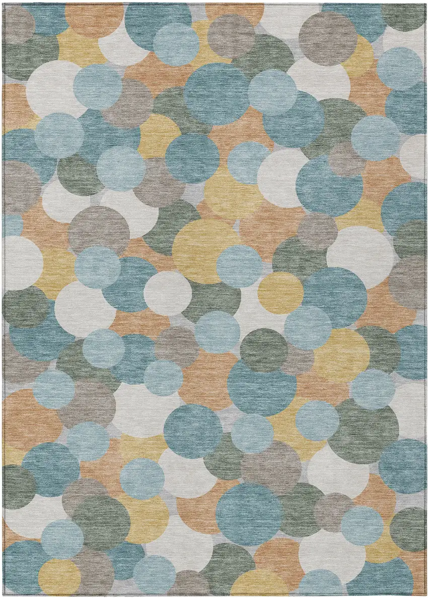 Teal Blue And Aqua Geometric Washable Indoor Outdoor Area Rug Photo 1