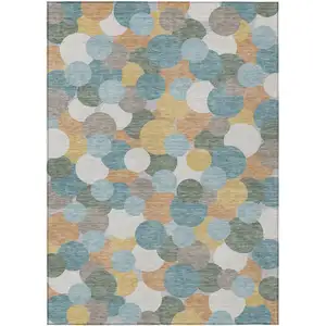 Photo of Teal Blue And Aqua Geometric Washable Indoor Outdoor Area Rug