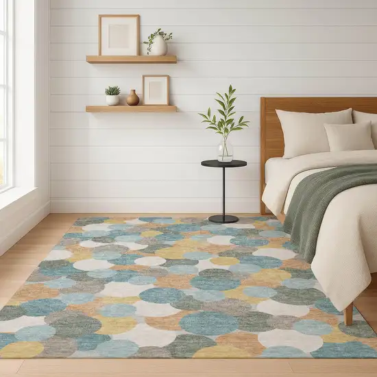 Teal Blue And Aqua Geometric Washable Indoor Outdoor Area Rug Photo 6