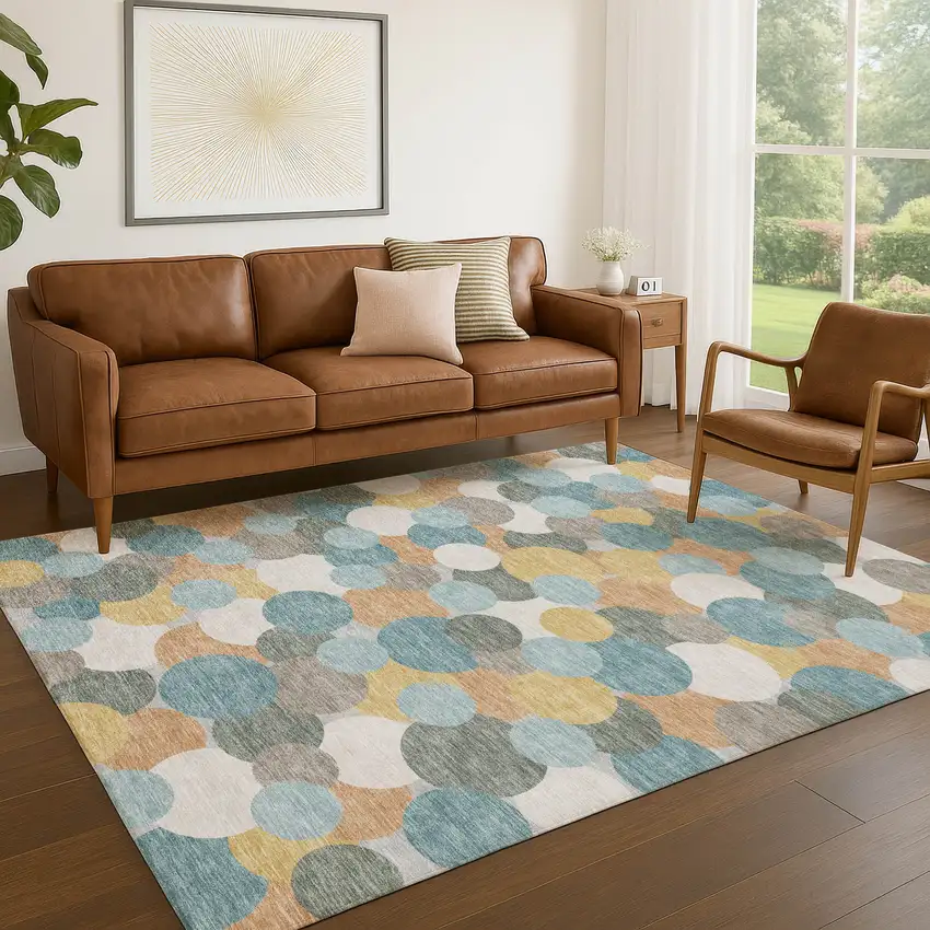 Teal Blue And Aqua Geometric Washable Indoor Outdoor Area Rug Photo 5