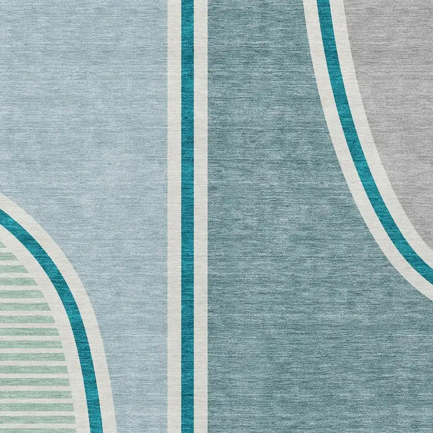 Teal Blue And Aqua Geometric Washable Indoor Outdoor Area Rug Photo 2