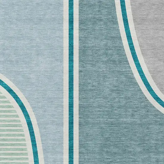 Teal Blue And Aqua Geometric Washable Indoor Outdoor Area Rug Photo 2