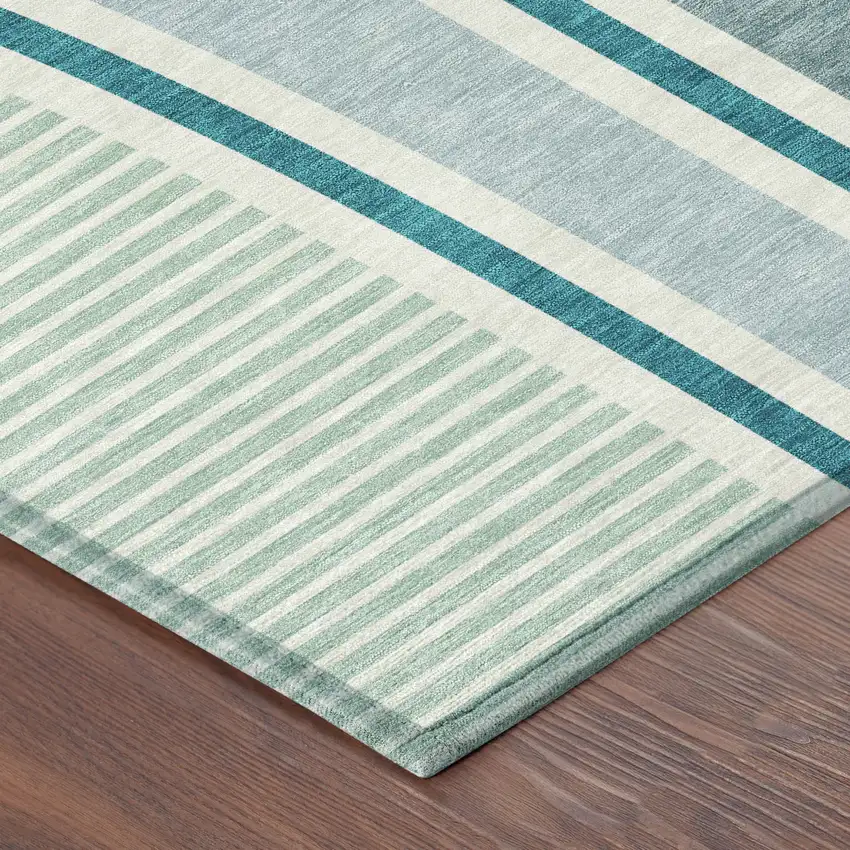Teal Blue And Aqua Geometric Washable Indoor Outdoor Area Rug Photo 8