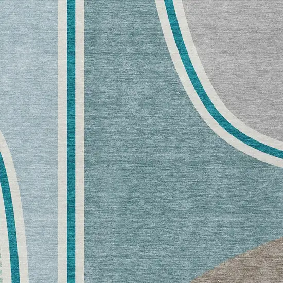 Teal Blue And Aqua Geometric Washable Indoor Outdoor Area Rug Photo 2