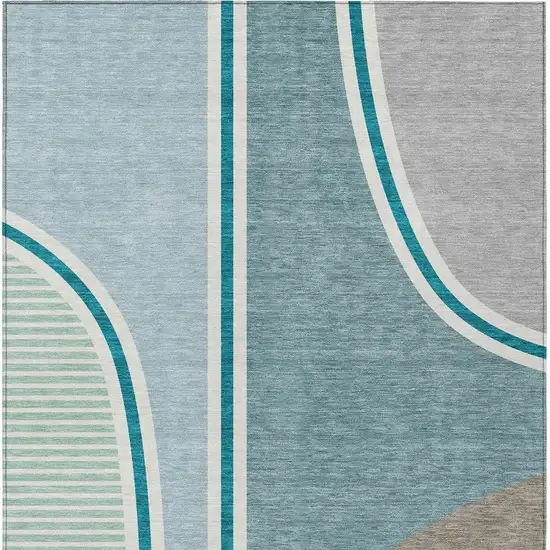 Teal Blue And Aqua Geometric Washable Indoor Outdoor Area Rug Photo 3