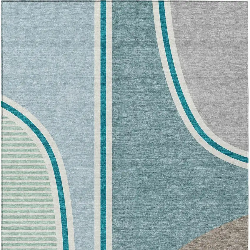 Teal Blue And Aqua Geometric Washable Indoor Outdoor Area Rug Photo 3