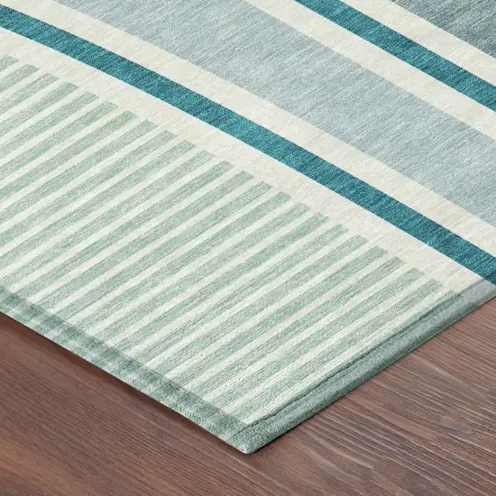 Teal Blue And Aqua Geometric Washable Indoor Outdoor Area Rug Photo 8