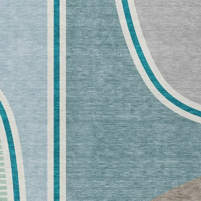 Teal Blue And Aqua Geometric Washable Indoor Outdoor Area Rug Photo 2