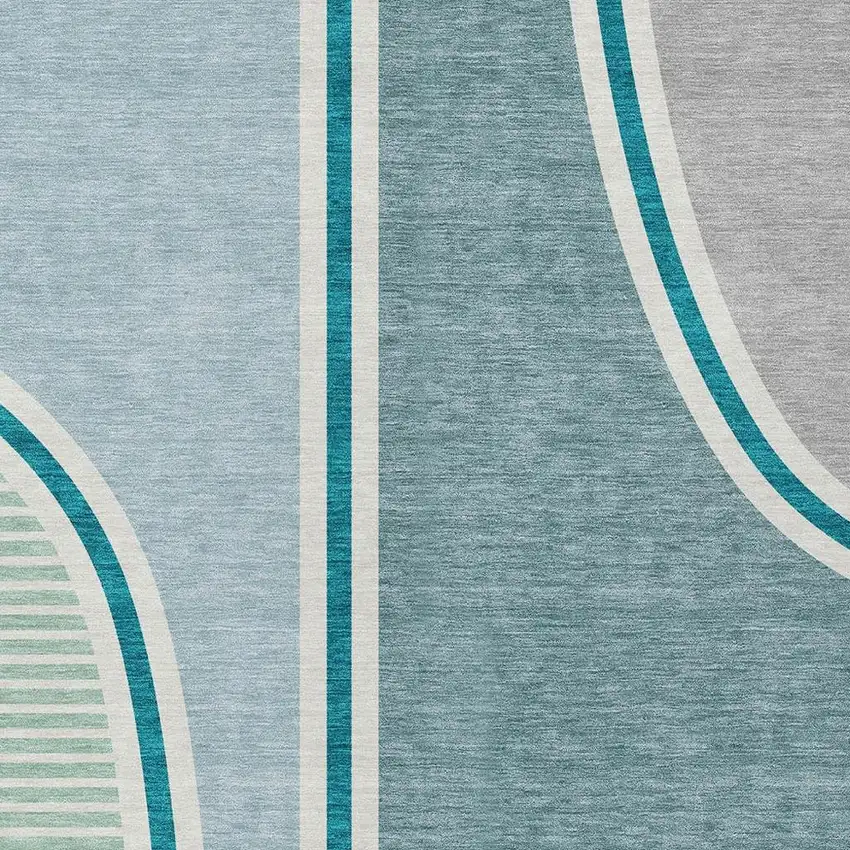 Teal Blue And Aqua Geometric Washable Indoor Outdoor Area Rug Photo 2