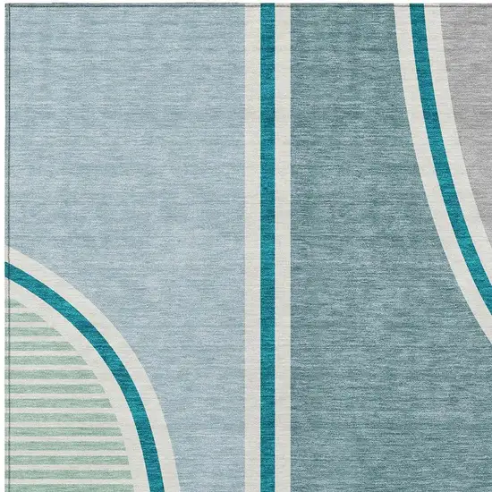 Teal Blue And Aqua Geometric Washable Indoor Outdoor Area Rug Photo 2