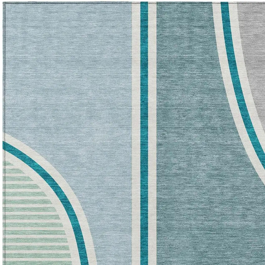Teal Blue And Aqua Geometric Washable Indoor Outdoor Area Rug Photo 2