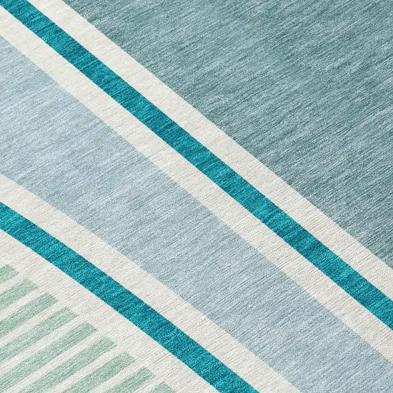 Teal Blue And Aqua Geometric Washable Indoor Outdoor Area Rug Photo 9