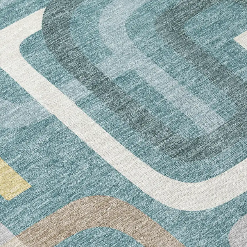 Teal Blue And Aqua Geometric Washable Indoor Outdoor Area Rug Photo 6