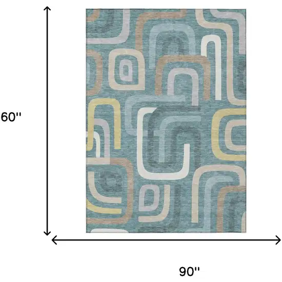 Teal Blue And Aqua Geometric Washable Indoor Outdoor Area Rug Photo 7