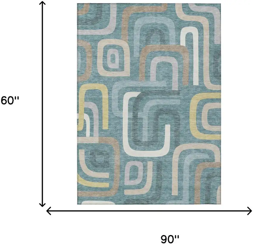 Teal Blue And Aqua Geometric Washable Indoor Outdoor Area Rug Photo 7