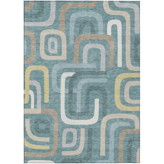 Teal Blue And Aqua Geometric Washable Indoor Outdoor Area Rug Photo 2