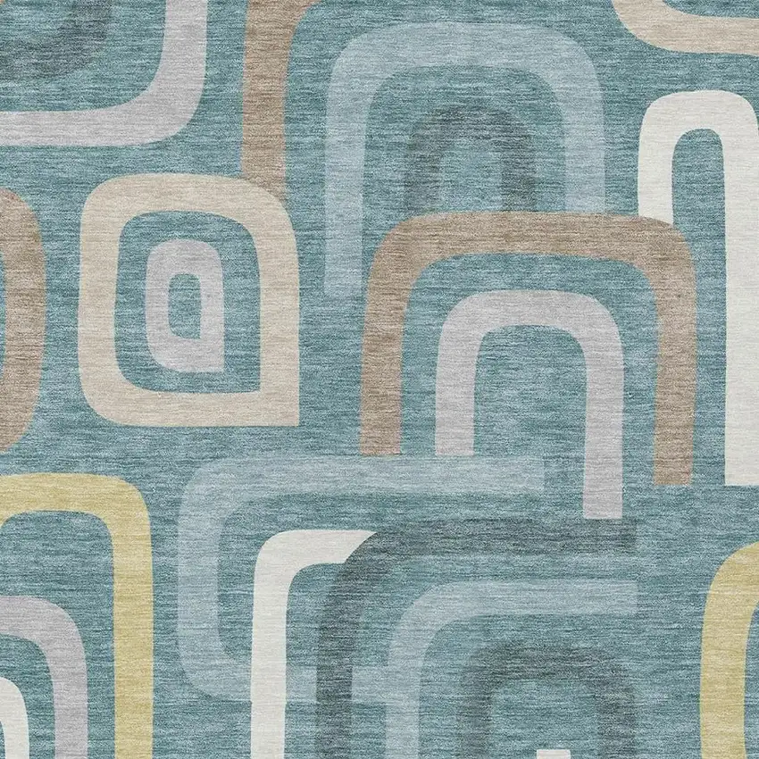 Teal Blue And Aqua Geometric Washable Indoor Outdoor Area Rug Photo 3