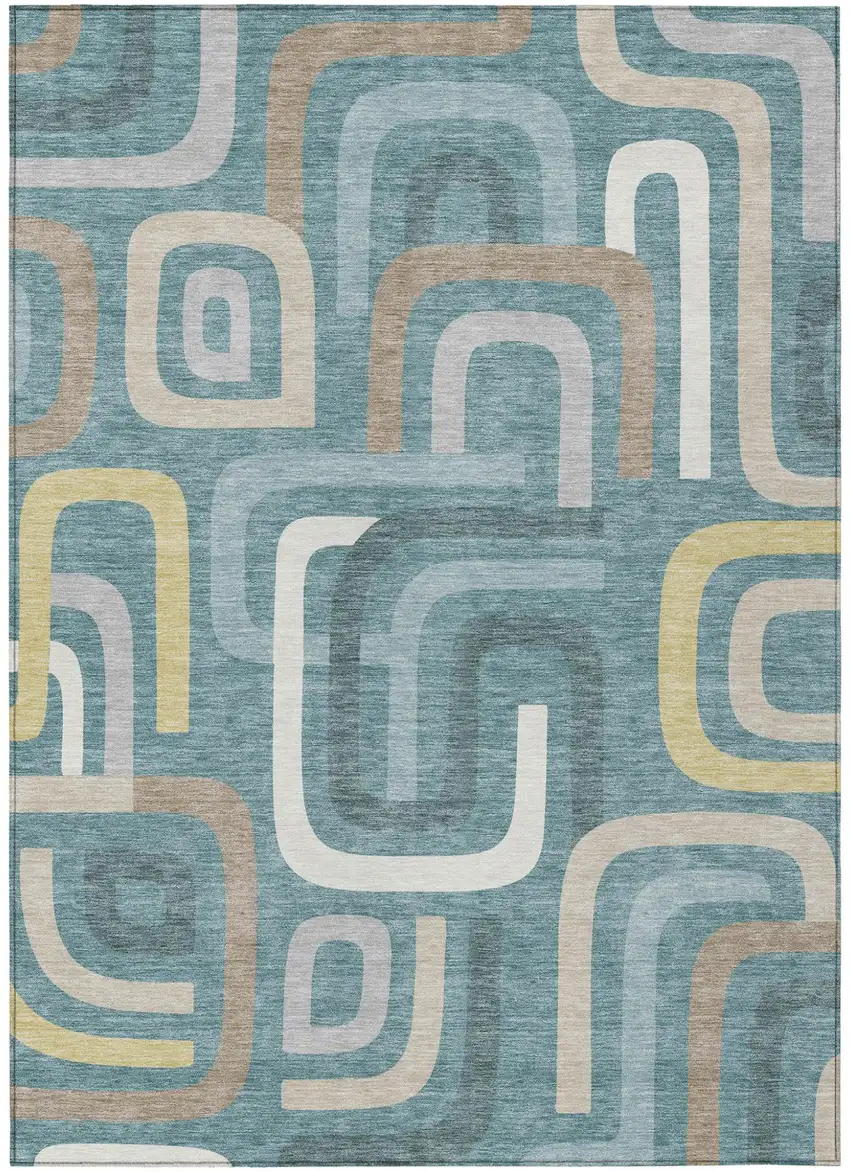 Teal Blue And Aqua Geometric Washable Indoor Outdoor Area Rug Photo 2