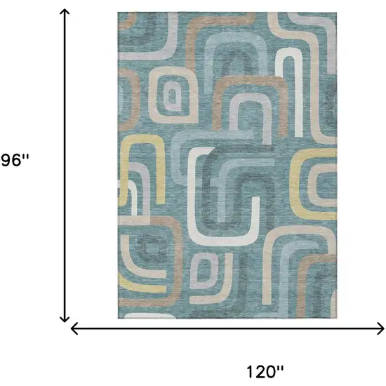 Teal Blue And Aqua Geometric Washable Indoor Outdoor Area Rug Photo 7