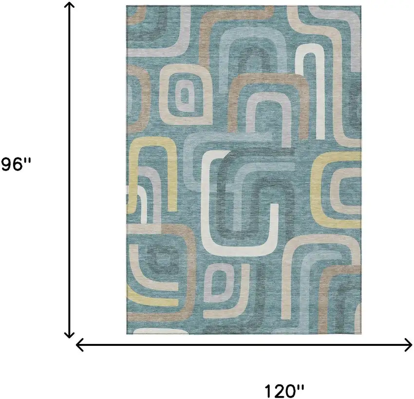 Teal Blue And Aqua Geometric Washable Indoor Outdoor Area Rug Photo 7
