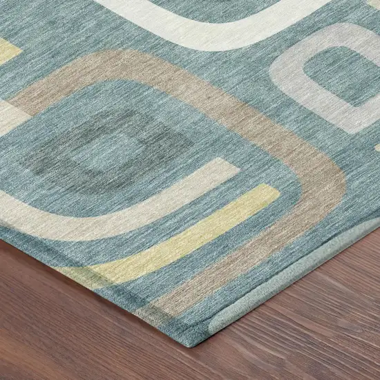Teal Blue And Aqua Geometric Washable Indoor Outdoor Area Rug Photo 5