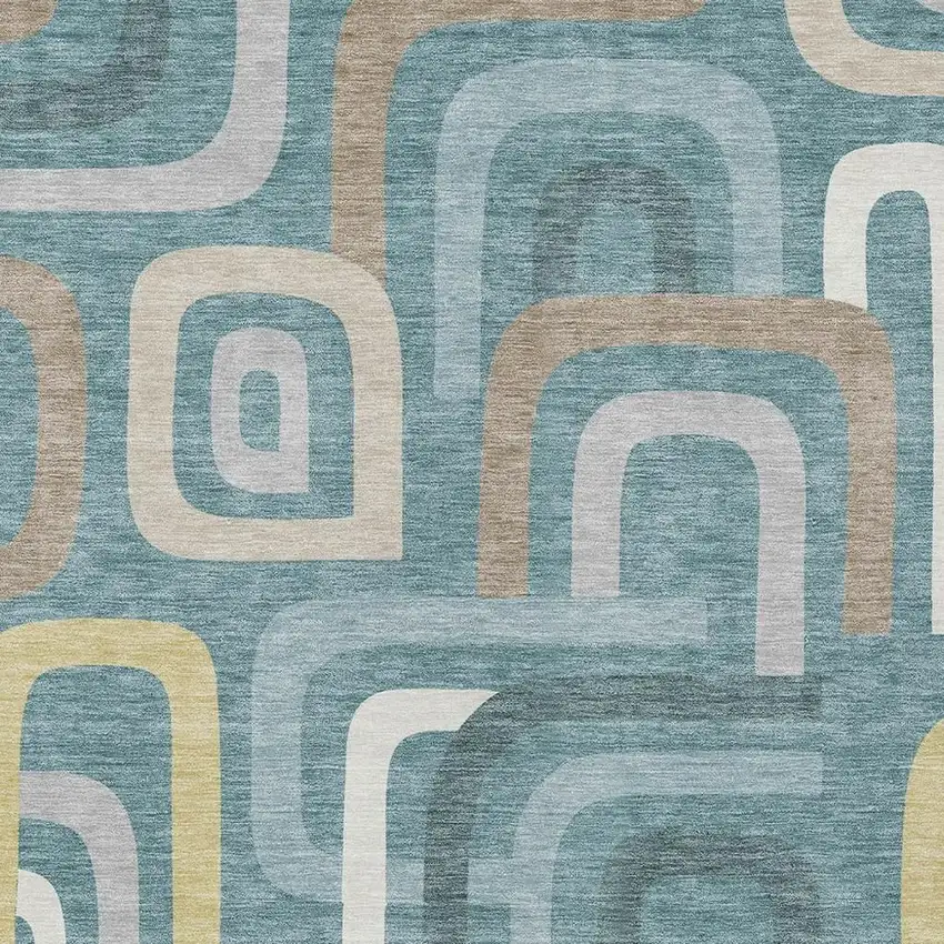 Teal Blue And Aqua Geometric Washable Indoor Outdoor Area Rug Photo 3
