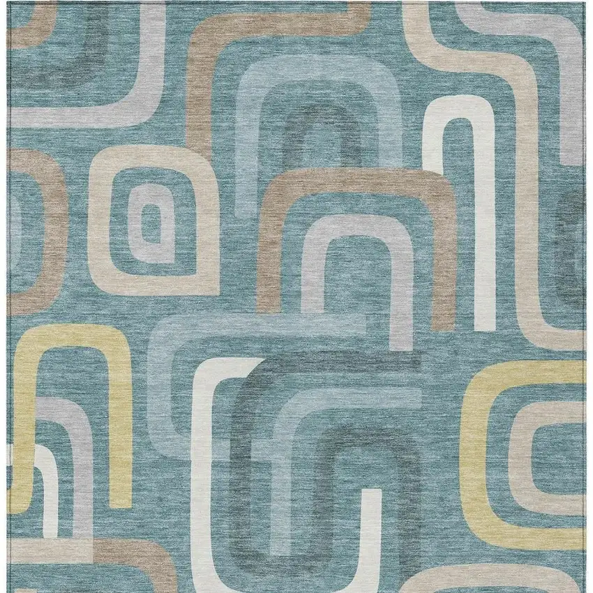 Teal Blue And Aqua Geometric Washable Indoor Outdoor Area Rug Photo 4