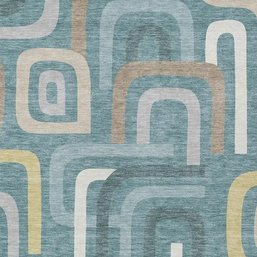 Teal Blue And Aqua Geometric Washable Indoor Outdoor Area Rug Photo 3