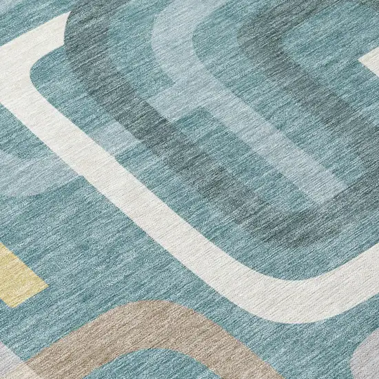 Teal Blue And Aqua Geometric Washable Indoor Outdoor Area Rug Photo 6
