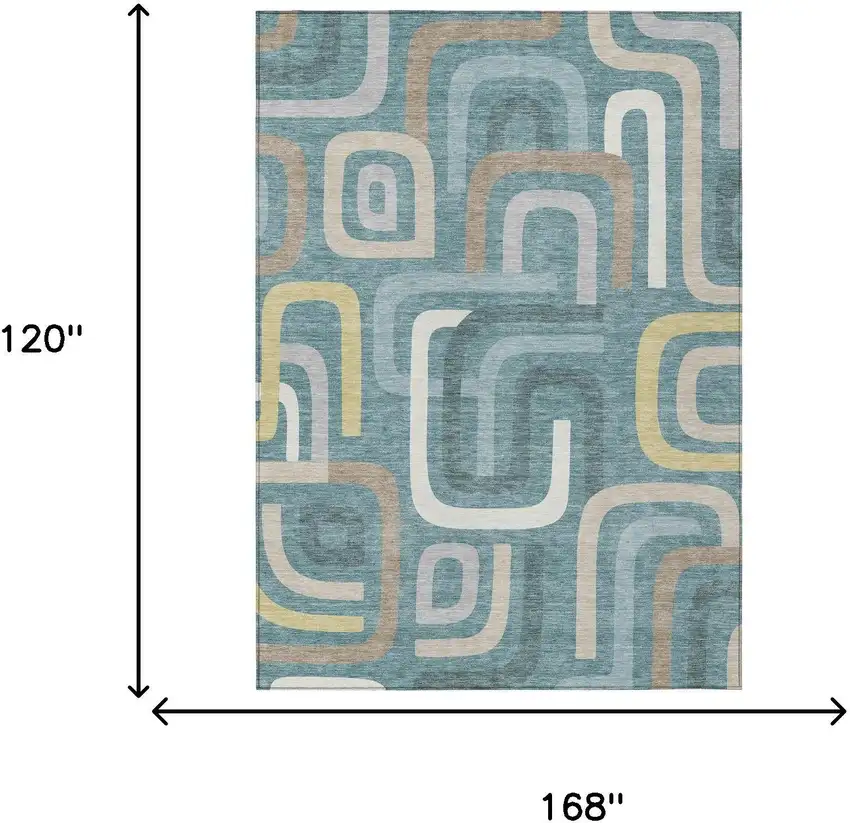 Teal Blue And Aqua Geometric Washable Indoor Outdoor Area Rug Photo 7