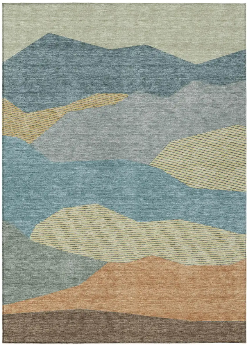 Teal Blue And Aqua Geometric Washable Indoor Outdoor Area Rug Photo 1