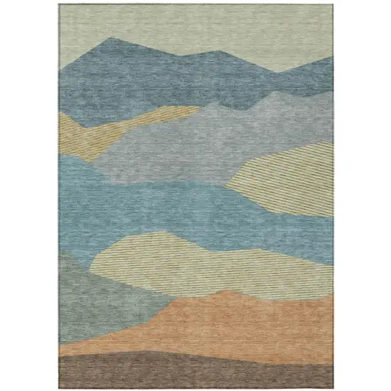 Teal Blue And Aqua Geometric Washable Indoor Outdoor Area Rug Photo 1