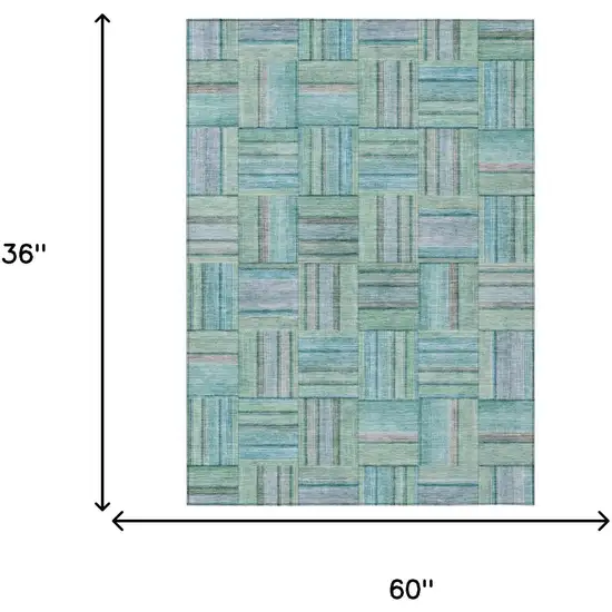 Teal Blue And Aqua Geometric Washable Indoor Outdoor Area Rug Photo 5