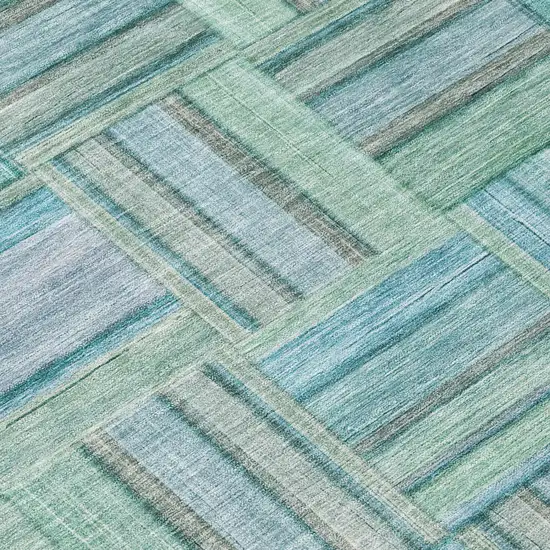 Teal Blue And Aqua Geometric Washable Indoor Outdoor Area Rug Photo 4