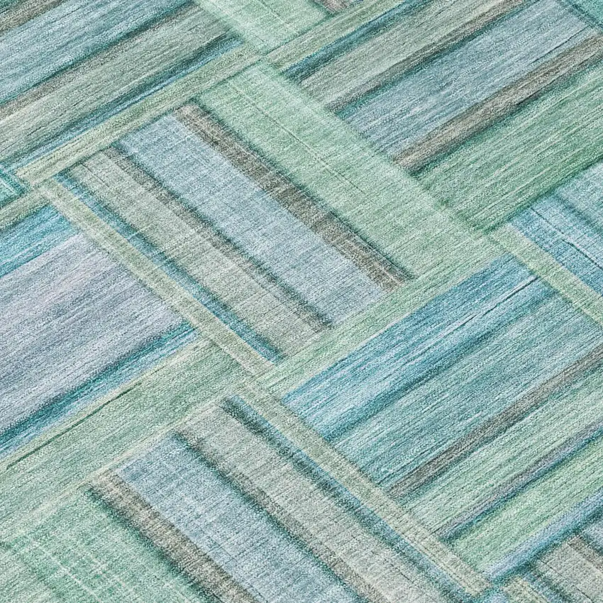Teal Blue And Aqua Geometric Washable Indoor Outdoor Area Rug Photo 4