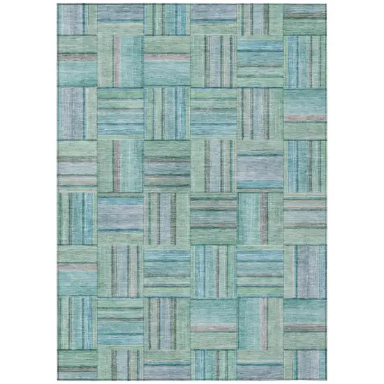 Teal Blue And Aqua Geometric Washable Indoor Outdoor Area Rug Photo 2