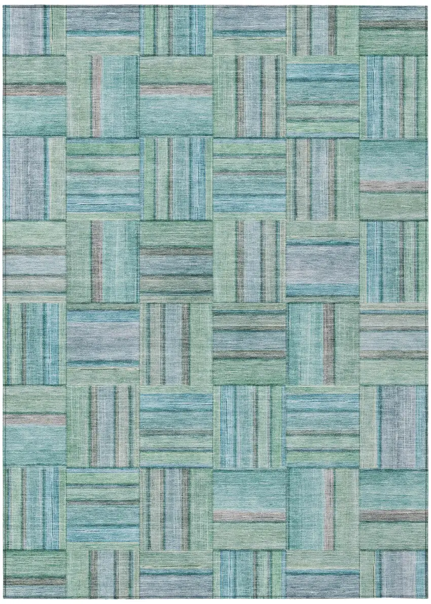 Teal Blue And Aqua Geometric Washable Indoor Outdoor Area Rug Photo 2