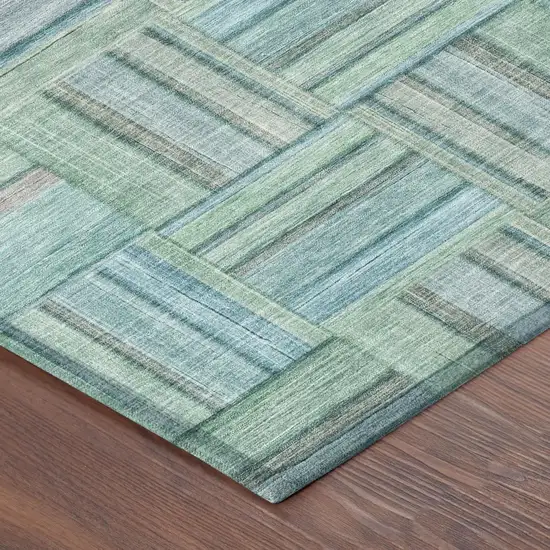 Teal Blue And Aqua Geometric Washable Indoor Outdoor Area Rug Photo 3